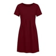 thumbnail image 4 of Noric Women's Summer Casual Short Sleeve Dress Solid Color Crew Neck Pleated Beach Vacation T-Shirt Dresses, 4 of 7