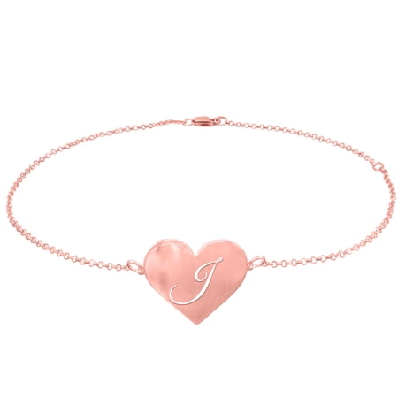 Personalized Initial Heart Anklet in 14Kt Rose Gold Plated Sterling Silver