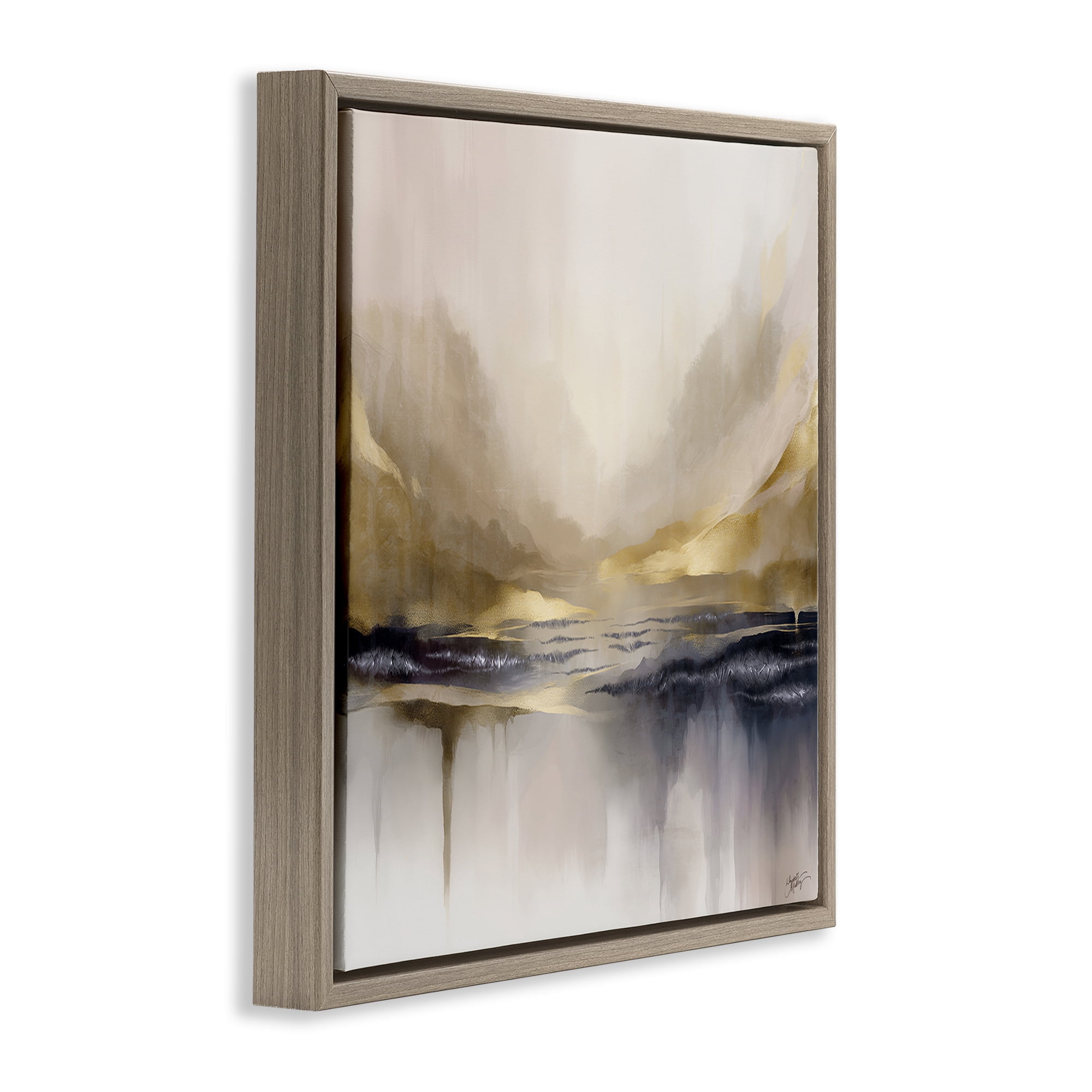 Stupell Industries Abstract Meadow Gold Accent Abstract Painting Brown Floater Framed Canvas Art Print Wall Art, 25 x 25