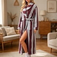 thumbnail image 5 of Womens Striped Fluffy Robe Long Plush Bathrobes Fuzzy Warm Cozy Thick Loungewear Maxi Robe Gray Free Size, 5 of 6