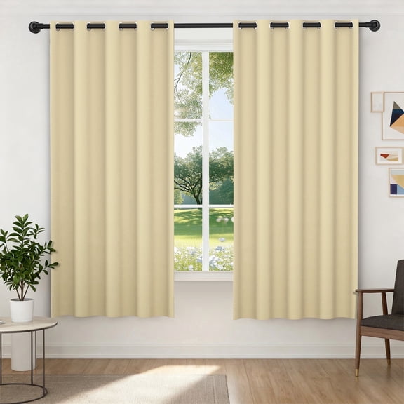 XUEYU 100% Blackout Curtains for Bedroom, Light Blocking Thermal Insulated Curtains with Noise Reduction, 52x72 Inch Room Darkening Window Drapes, Set of 2 Panels, Beige