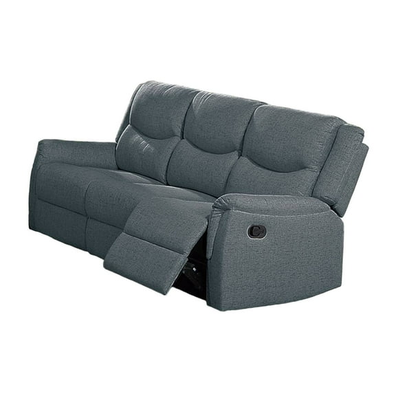 Ammy Manual Recliner Sofa, Pillow Arms, 75in Wood, Gray Faux Burlap