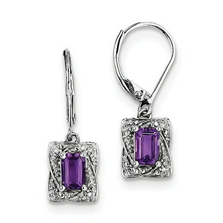 February Birthstone Lever Back Earrings - .925 Sterling Silver Genuine Diamond And Amethyst Dangle Lever Back Earrings (0.03 CTW, I-J Color, I2 Clarity)