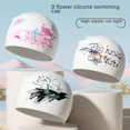 thumbnail image 4 of Women's Plus Size Silicone Swim Cap with Trendy Ink Lotus Print - Waterproof, Non-Slip, Comfortable & Non-Restrictive Design for Secure Fit in Pool/Outdoor Swimming - Durable Chlorine-Resistant, 4 of 4