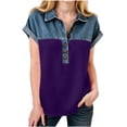 thumbnail image 5 of Pretxorve Kids Girls Summer T Shirt Lapel Short Sleeve Print Denim Splicing Button Embellishment Casual Top Sizes 4-15Y, 5 of 5