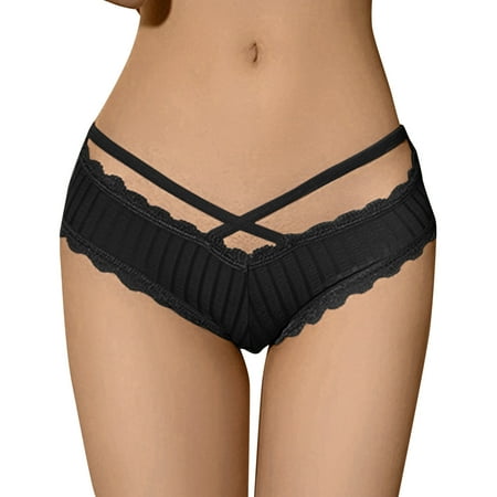 

crtigd plus Size G String Womens Cross Cropped Waist Panties Comfortable Low Waist Thin Lace Trim Briefs