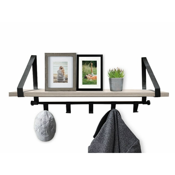 Better Homes and Gardens 23inch Lightwood Ledge Shelf with Hooks