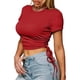 thumbnail image 1 of Fiudx Ofertas Flash Del Día Solo En Línea Blusa Casual de Manga Corta con Cuello Redondo y Cordón de Color Sólido para Mujer, 1 of 7