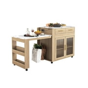 CBJCBJ Kitchen Island with Storage | Expandable Retractable on Wheels 71.65 L | Space-Saving of Island Cart, Beige