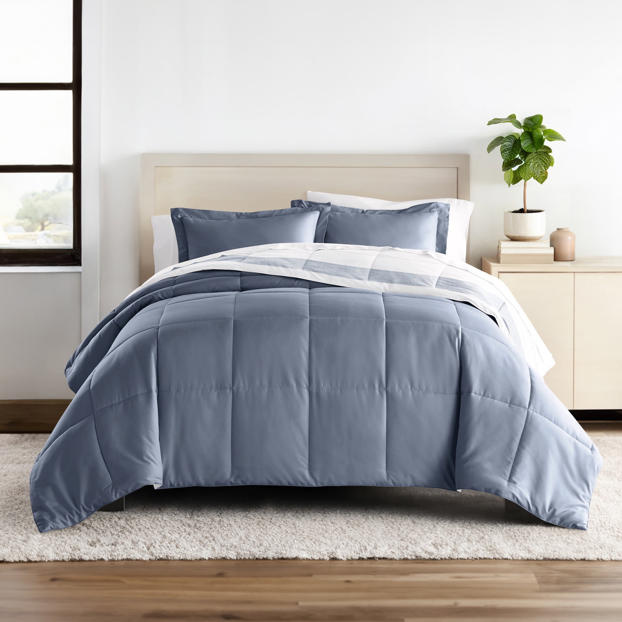 All Season Ultra Soft Comforter Set Lightweight Bedding in Stitched Stripe for Full/Queen Size by Comfort Canopy