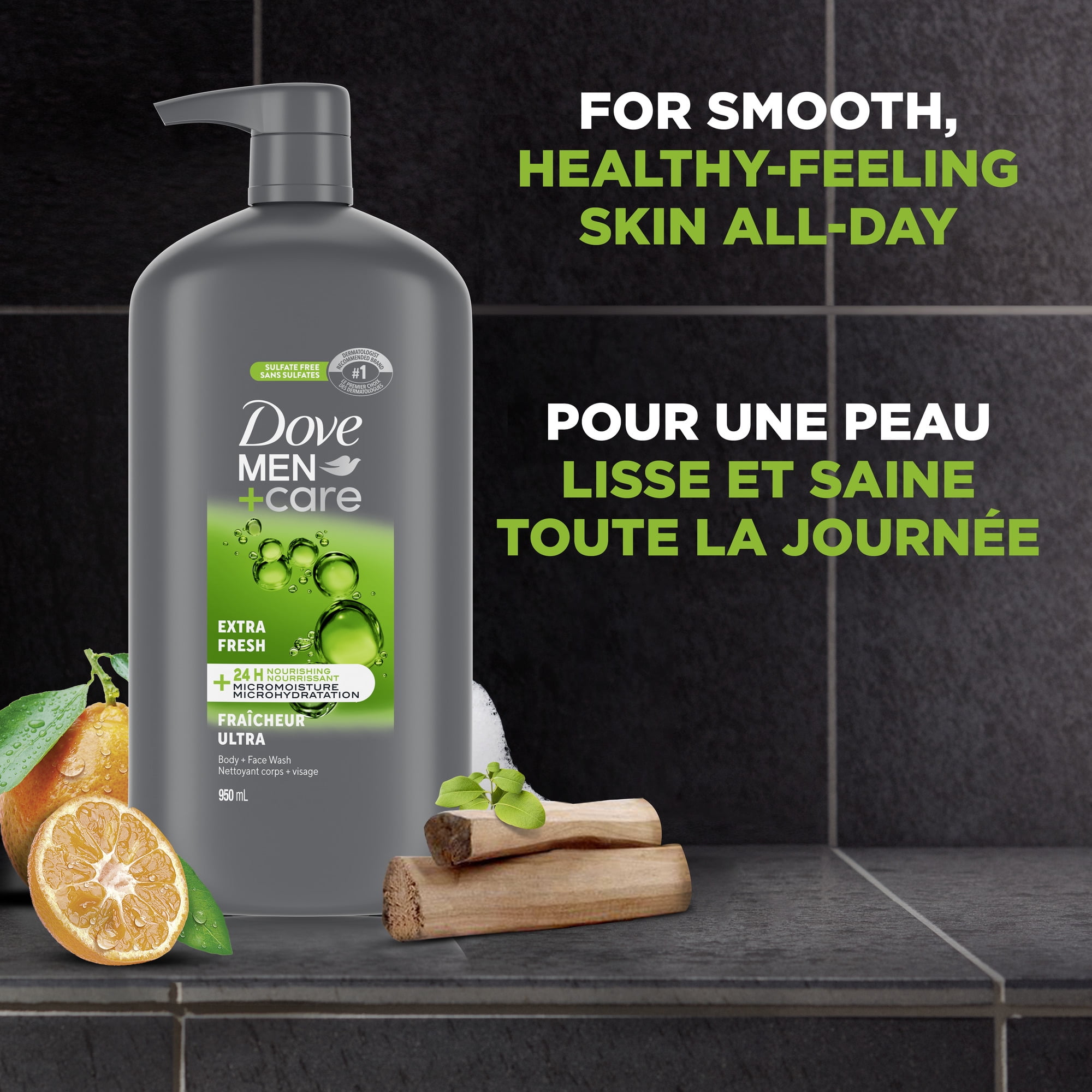 Dove Men+Care Extra Fresh Nettoyant Corps et Visage rafraîchissant avec technologie nourrissante 24 h MicroMoisture nettoyant corporel pour homme 950ml Nettoyant