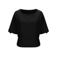 thumbnail image 6 of Htigea Women's Crewneck Cropped T-Shirt Half Sleeve Elastic Hem Tops Casual Loose Fit T Shirt Summer Cute Tees Black S, 6 of 6