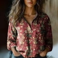 thumbnail image 2 of Bxsruta Tops for Women, Loose Printed Long Sleeve Imitation Linen Shirt Vintage Floral Button Casual Blouse, 2 of 7