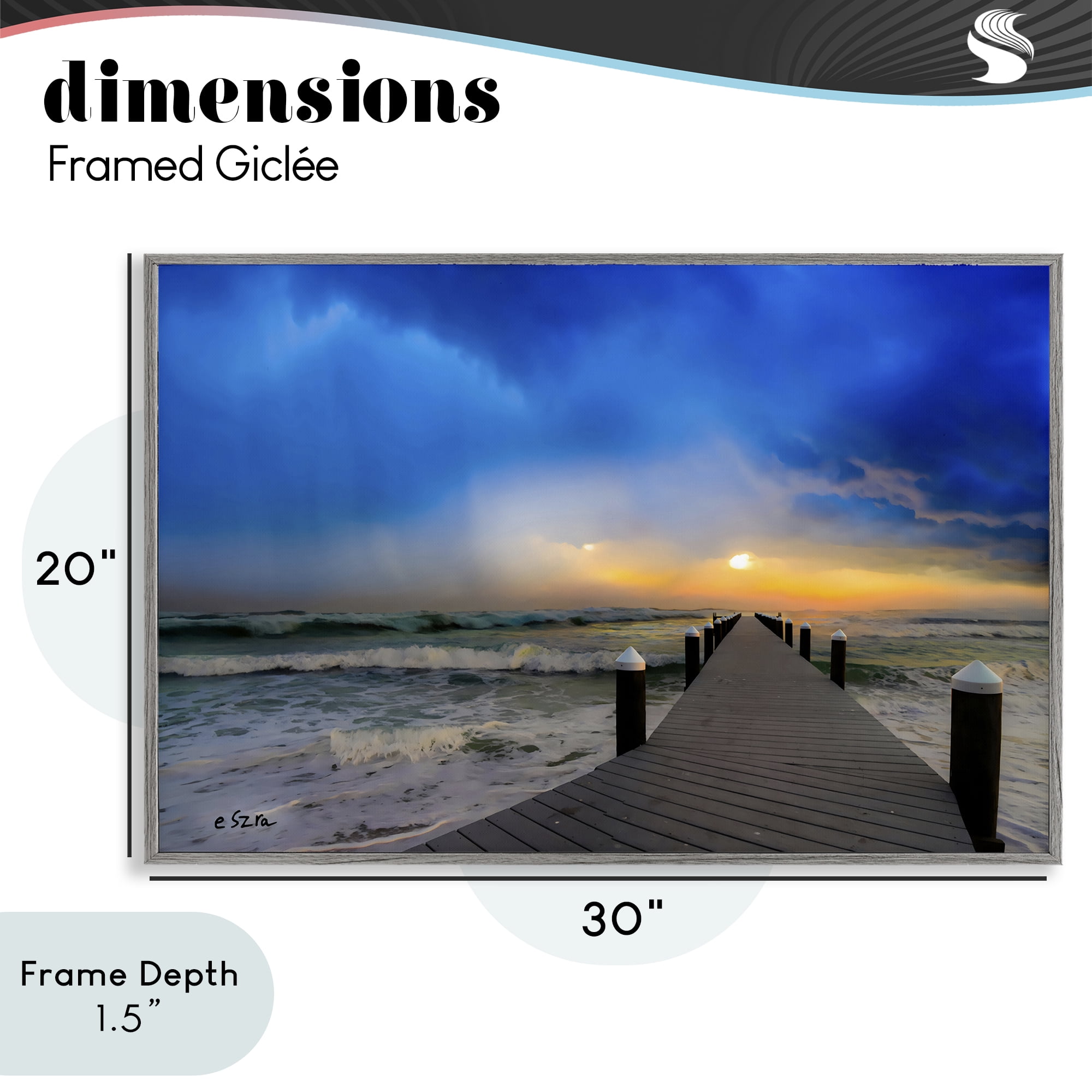 Stupell Industries Sun Breaking Over Sea Pier Gray Framed Giclee Art, design by Eszra Tanner