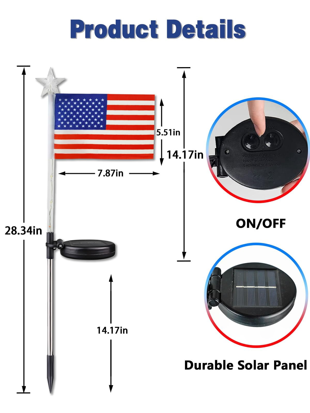 8 Pack Solar American Flag Lights Outdoor, 4th of July Decorations Outdoor, Waterproof Solar Flag Patriotic Lights for Yard, Garden, Pathway, Independence Day, 250th Anniversary