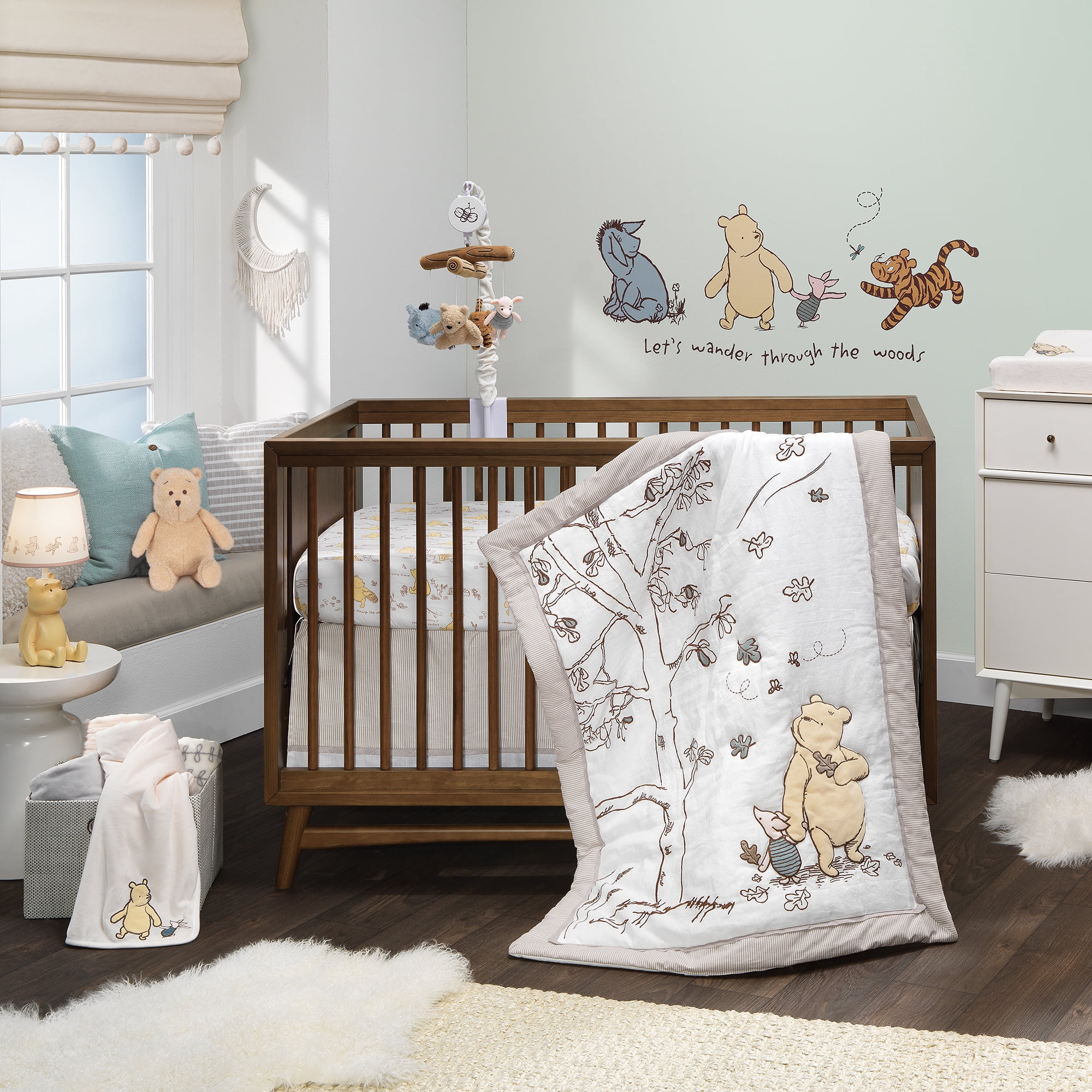 Lambs & Ivy Storytime Pooh Soft Faux Shearling Nursery Throw Pillow - Cream