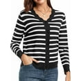thumbnail image 3 of Women Cardigan Sweaters Long Sleeve Casual Light-Weight Button Down V-Neck Fall Sweater Black Stripes L, 3 of 9