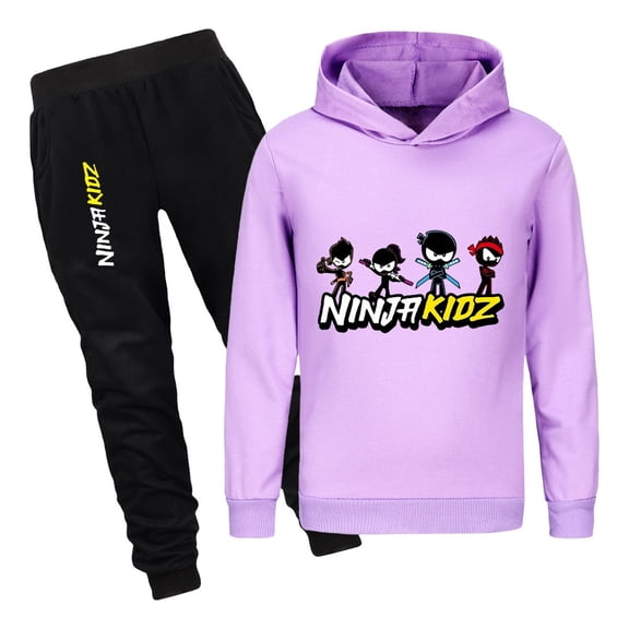 Kids Ninja Kidz Matching Outfit – Boys Girls Hoodie with Jogger Sweatpants – 2-Piece Cartoon Clothing Set for Play and Relaxing