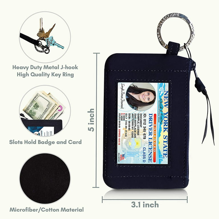 Leather ID Card Badge Holder Neck Pouch Ring Wallet With Strap New Black