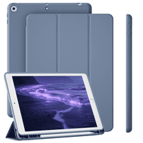 KVTVOU Case Compatible with iPad 10.2 Inch 2021/2020/2019, for iPad 9th/8th/7th Generation Case with Pencil Holder, Protective Case with Soft TPU Back, Auto Sleep/Wake Cover, Purple