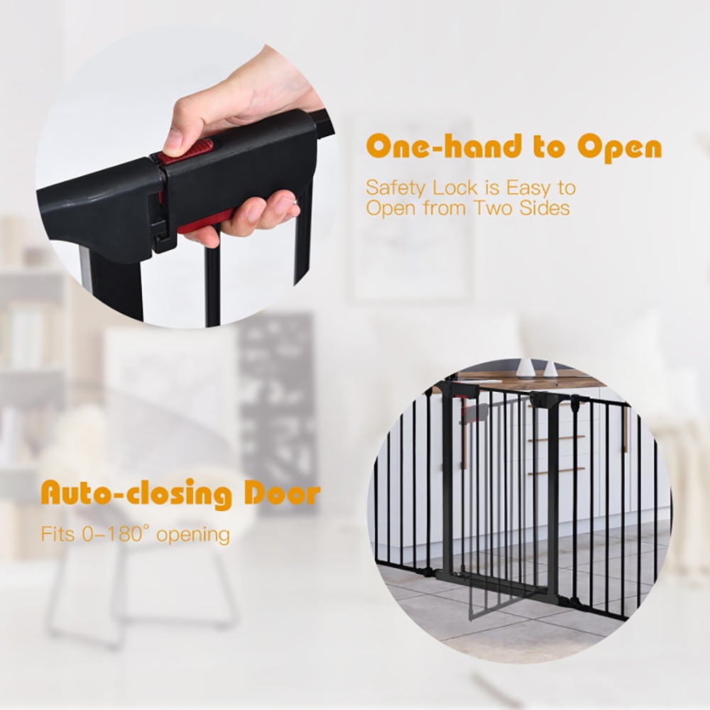 Kadyn Freestanding Pet Gate,Dog Fence Gates for Doorways, 115 Inch Length 5 Panel Adjustable Wide Fireplace Fence-Black