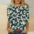 thumbnail image 2 of Plus Size Tshirt Womens Floral 3/4 Length Sleeve Tops Crewneck Casual Tunic Basic Trendy Tee Shirts, 2 of 5