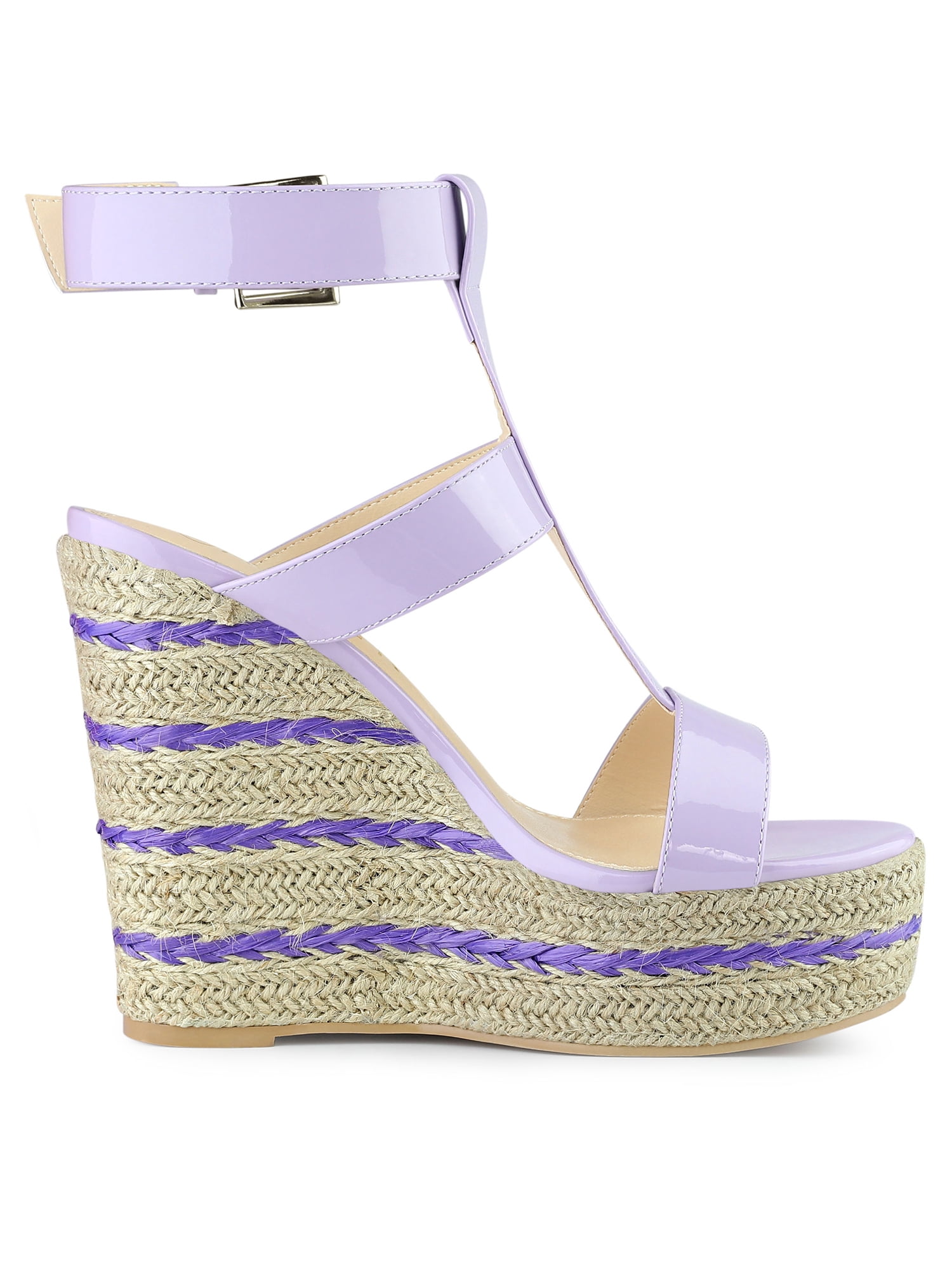 DARING DIVA Women's Strappy Wedge Platform Sandals Purple 6