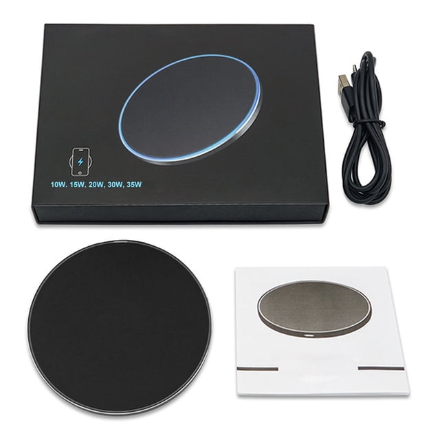 Cojín de carga inalámbrico del teléfono redondo de la aleación de aluminio del negro del cargador inalámbrico del teléfono 30W para el hogar