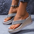 thumbnail image 2 of Flip Flops for Women Platform Wedge Thong Sandals Summer Beach Vacation Dress Shoes Flatform Walking Shoes Silver Size 9.5, 2 of 5