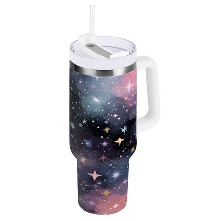 Ryvnso 40 oz Tumbler with Handle and Straw Insulated Stainless Steel Travel Mug with Lid Stars Starry