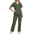thumbnail image 2 of Yxbdin Womens Scrubs Set Solid Short Sleeve V Neck Tops and Elastic Waist Cargo Pants Scrub Sets Loose Fit Solid Nurse Uniforms with Pockets Green S, 2 of 10