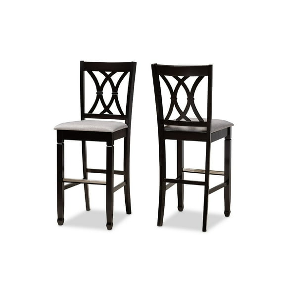 Baxton Studio Calista Modern and Contemporary Grey Fabric Upholstered and Espresso Brown Finished Wood 2-Piece Bar Stool