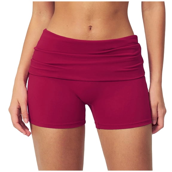 vigerkar High-Rise Foldover Yoga Shorts for Women - Stretchy Fabric for Pilates, Workout & Casual Streetwear (Red, S)