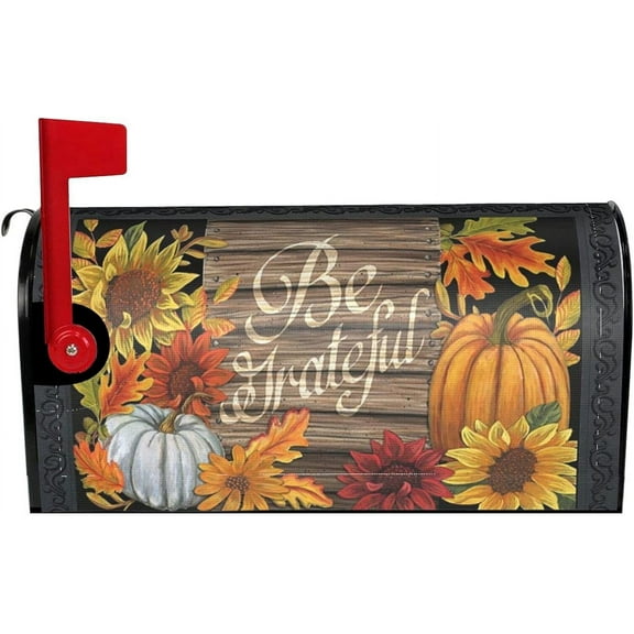 Thanksgiving Grateful Fall Mailbox Covers Magnetic Standard Size Waterproof Mailbox Wraps Post Letter Box for Courtyard Garden Yard Fence Decor 21x18 in