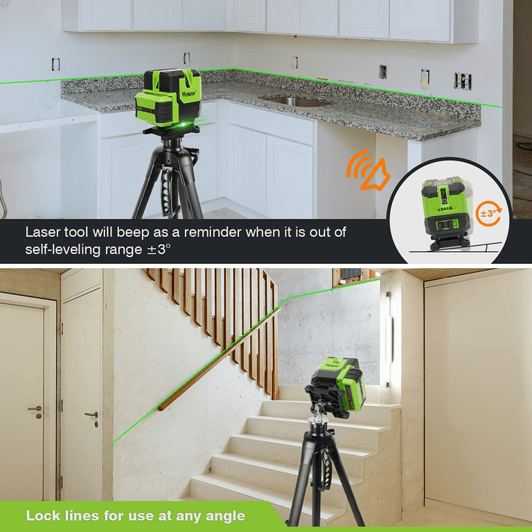Huepar Green Beam Laser Level with Plumb Dot, 360° Rotating Base