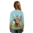 thumbnail image 2 of Xoenoiee HIghland Cattle Butterfly Rose Print Girls Casual Front Tie Lightweight Sweatshirt Long Sleeve Crop Tops Loose Fit Pullover Active T-Shirts, 11-12 Year, 2 of 7