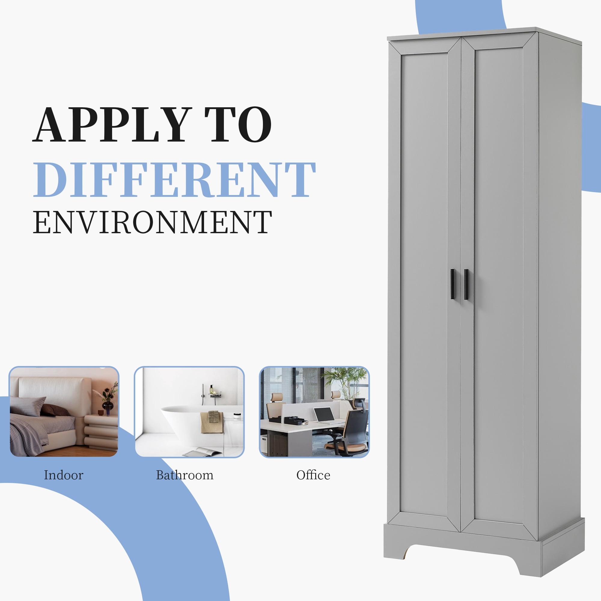 71" Tall Storage Cabinet with Two Doors 5 Layer Adjustable Shelf , MDF Board Floor Cabinet for Dinning Room ,Kitchen,Bathroom, Office