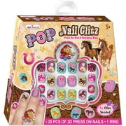 Hot Focus 032DH Pop Nail Glitz Press-On Nails and Matching Ring Set, Dashing Horse Design