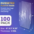 thumbnail image 2 of Clear Gusseted Poly Bags, 8 x 3  20 Inches. Pack of 100 Waterproof Side Gusseted Plastic Bags with Open Top. 2 Mil Thick Flat Bottom Clear Bag for Packaging Popcorn, Cookies, Bread, 2 of 7