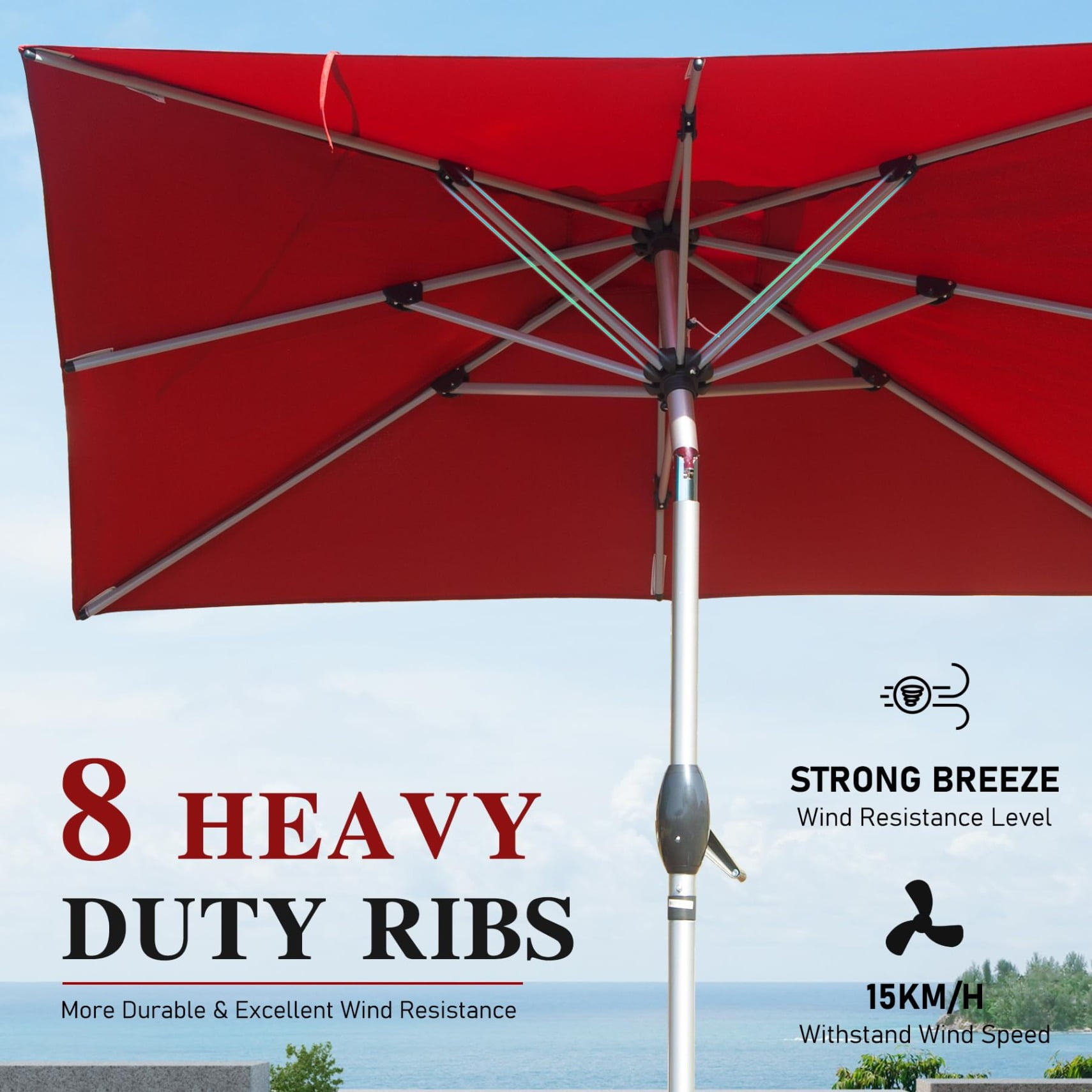 9'X11.5' Adjustment Rectangle Cantilever Umbrella with Push-Button Tilt , Patio Umbrella with Crank Open System, Aluminium Outdoor Umbrella for Backyard, Pool, Brick Red