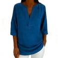 thumbnail image 2 of Gamivast Linen Linen Blouses for Women Loose Split V-Neck 3/4 Sleeve Tunics Casual Summer Shirts Plain Color Side Slit Work Wear Outfits, 2 of 8