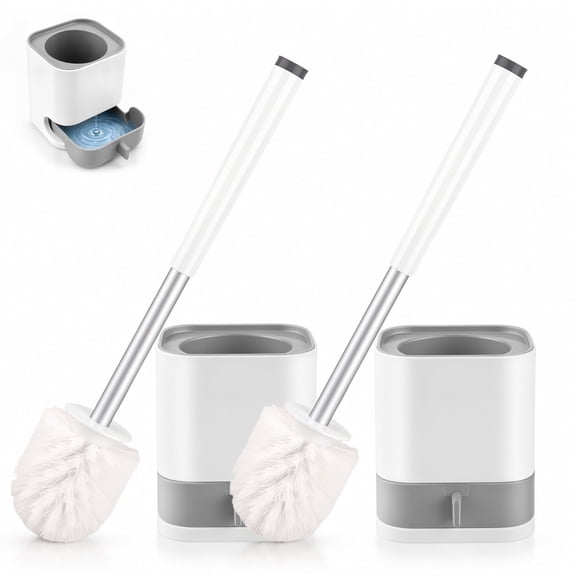DSOOLO Toilet Bowl Cleaner Brush and Holder Caddy Set Toilet Scrubber with Nylon Bristle (2 Pack)