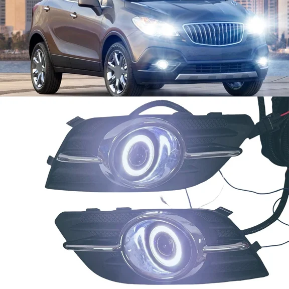 White LED DRL Projector Halo Angel Eye Fog Lights & Wring For 13-16 Buick Encore