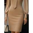 thumbnail image 2 of ZOELNIC Women's Puff Long Sleeve Bodycon Midi Dress with Collared Tie Neck for Business Office, 2XL, 2 of 5