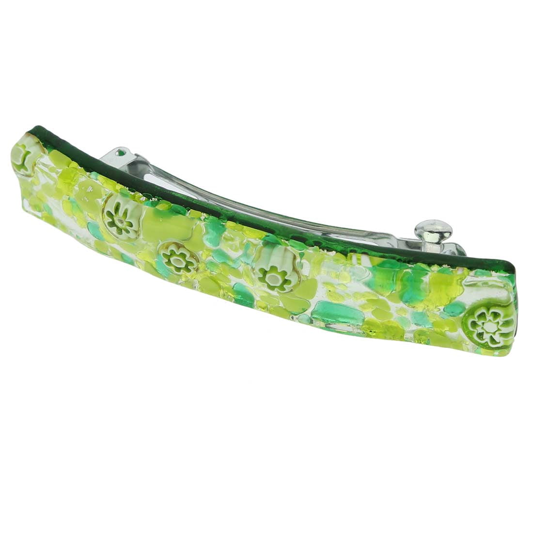 GlassOfVenice Murano Glass Venetian Reflections Hair Clip - Green Silver