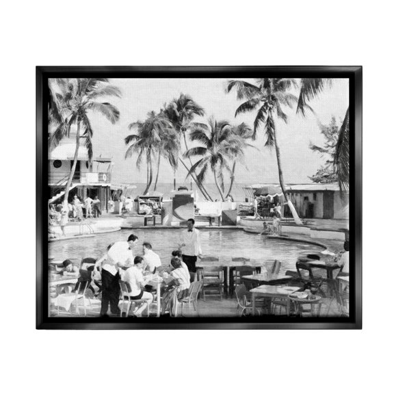Stupell Industries Vintage Tropical Beach Resort Coastal Photography Black Floater Framed Art Print Wall Art