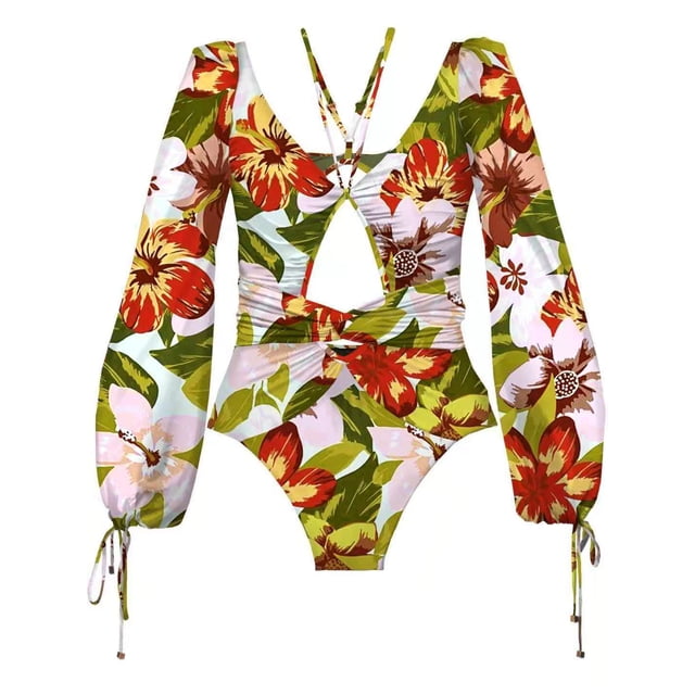 Traje de baño de bikini con estampado push up sexy, traje de baño de manga larga para mujer, traje de baño para mujer