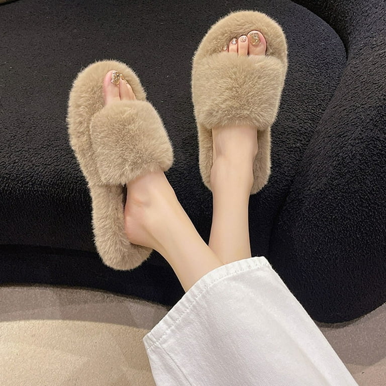Up to 65 off!Lolmot Fuzzy Slippers for Women Faux Fur Cozy Flat