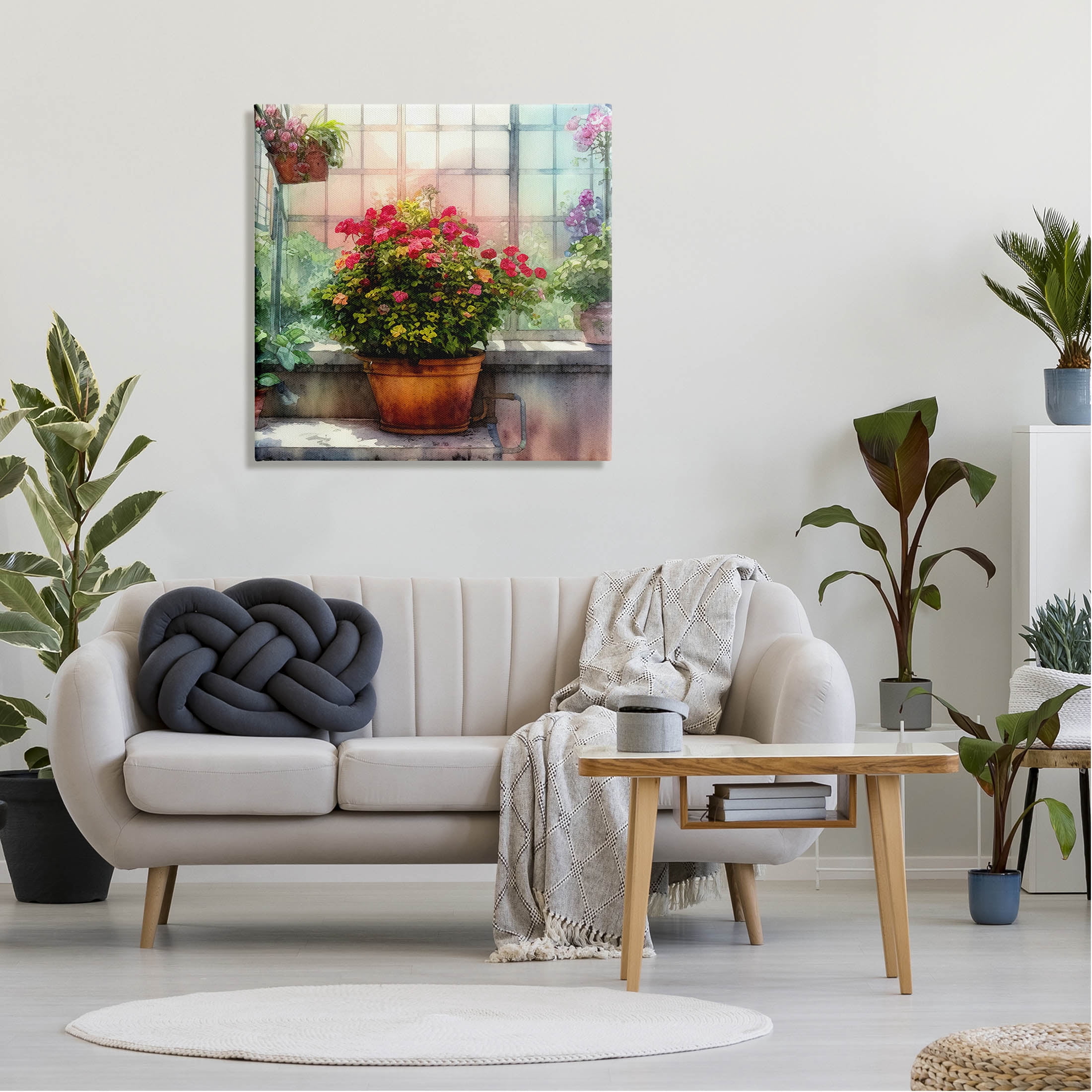 Vivid Flower Blooms Greenhouse Botanical & Floral Painting Gallery Wrapped Canvas Print Wall Art