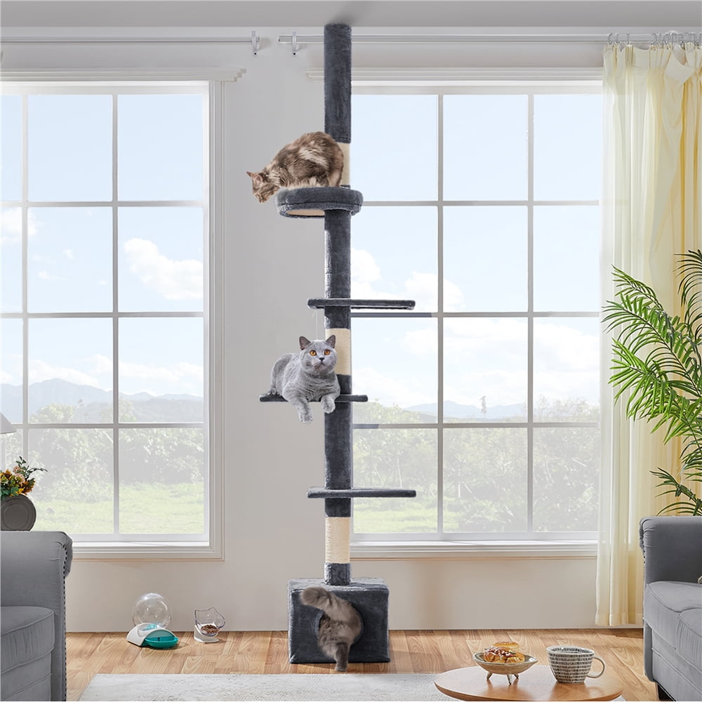 Yaheetech 7.4-8.7FT Multilevel Floor To Ceiling Cat Tree with Condo & 4 Perches, Dark Gray